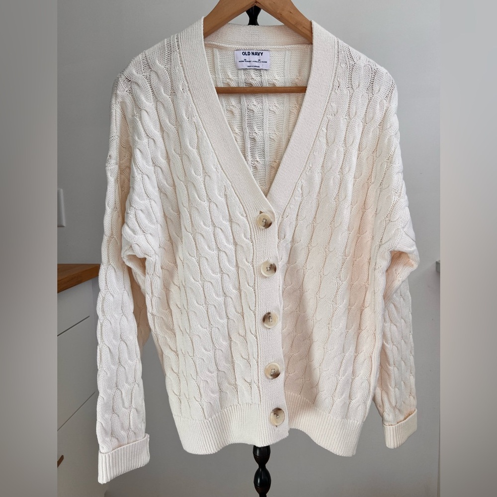Old Navy 100% Cotton, Oversized, Cream Cable Knit Sweater